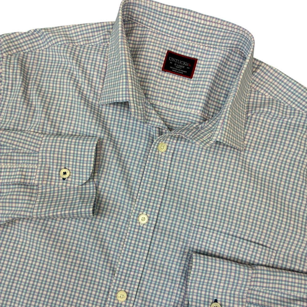 UNTUCKit Button Down Shirt Mens XL Slim Fit Blue Pink Check Stretch Performance